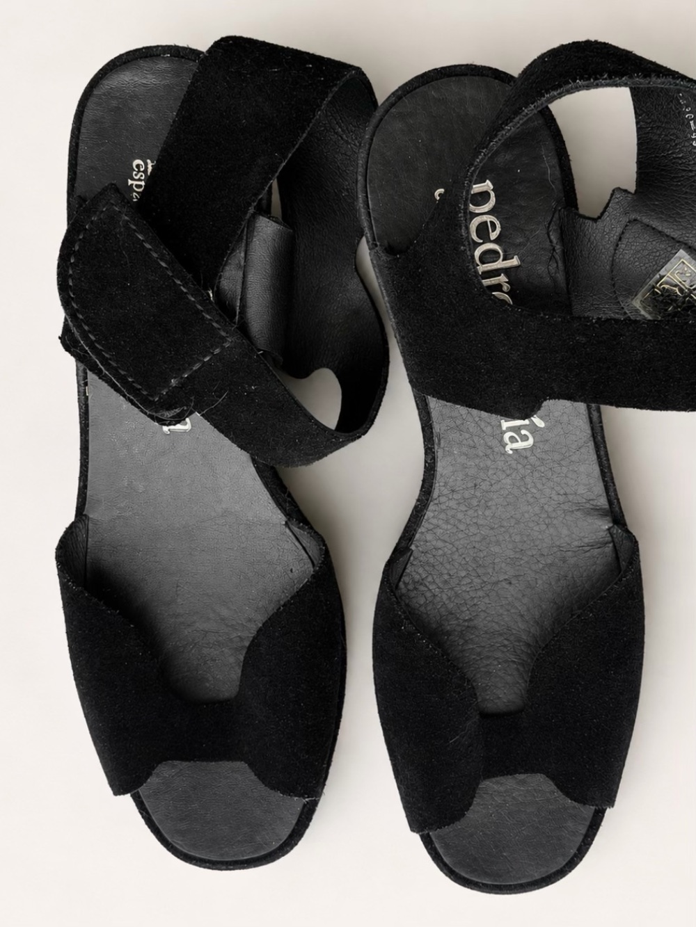 Pedro Garcia Black Suede Platform Wedge Sandals Sawtooth Sole